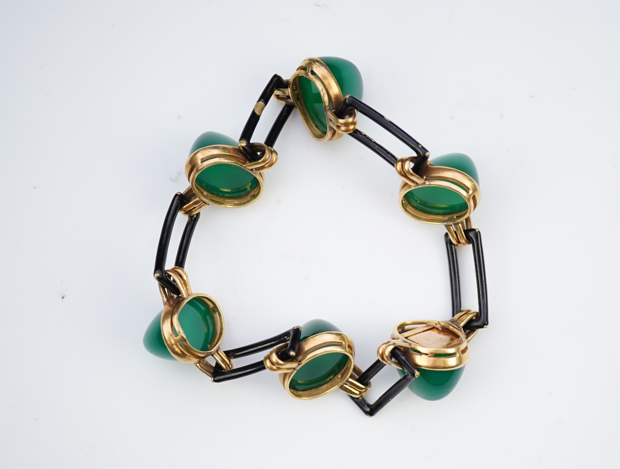 Georges Lenfant, a chalcedony and lacquer bracelet, mid 20th century